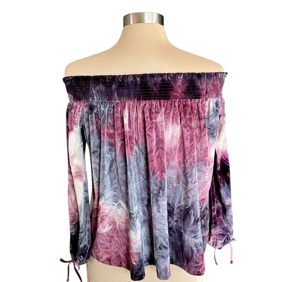 American Eagle Purple Tie Dye Crushed Velvet Off Shoulder Top MED Fairy Grunge - Picture 4 of 9